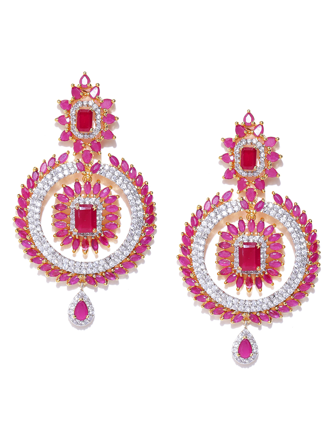 YouBella Magenta Gold-Plated Stone-Studded Drop Earrings